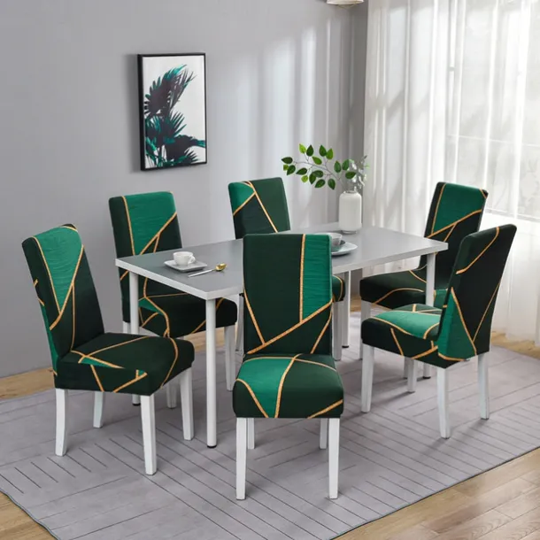 Stretch Spandex Dining Chair Cover 4/6 Pcs Set, Geometric Pattern High Back Dining Chair Cover Slipcover with Elastic Band for Dining Room,Wedding, Ceremony, Banquet,Home Decor