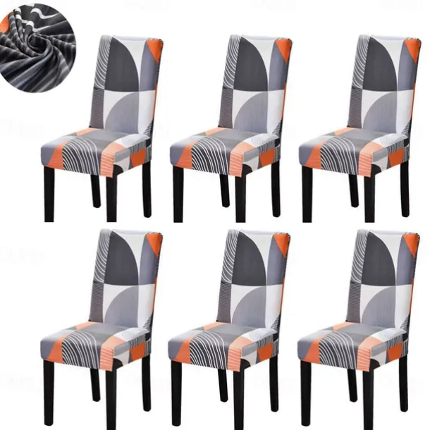 Stretch Spandex Dining Chair Cover 4/6 Pcs Set, Geometric Pattern High Back Dining Chair Cover Slipcover with Elastic Band for Dining Room,Wedding, Ceremony, Banquet,Home Decor