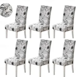 Stretch Spandex Dining Chair Cover 4/6 Pcs Set, Floral Printed Stretch High Back Dining Chair Cover Slipcover with Elastic Band for Dining Room,Wedding, Ceremony, Banquet,Home Decor