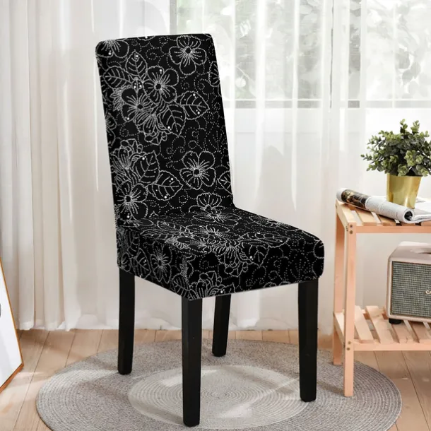 Stretch Spandex Dining Chair Cover 1 Piece, Floral Printed Stretch Chair Protector Cover Seat Slipcover with Elastic Band for Dining Room,Wedding, Ceremony, Banquet,Home Decor