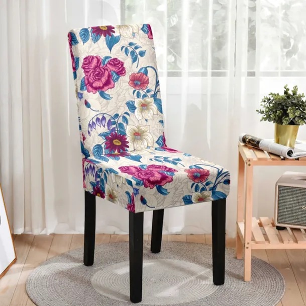Stretch Spandex Dining Chair Cover 1 Piece, Floral Printed Stretch Chair Protector Cover Seat Slipcover with Elastic Band for Dining Room,Wedding, Ceremony, Banquet,Home Decor