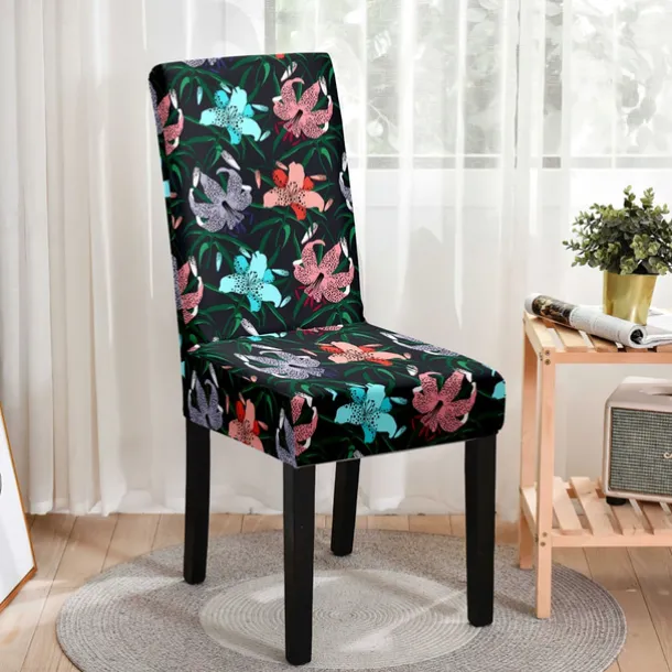Stretch Spandex Dining Chair Cover 1 Piece, Floral Printed Stretch Chair Protector Cover Seat Slipcover with Elastic Band for Dining Room,Wedding, Ceremony, Banquet,Home Decor