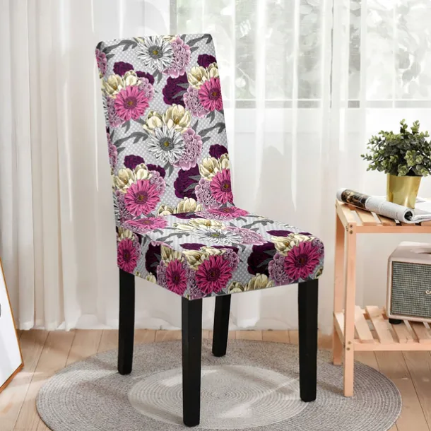 Stretch Spandex Dining Chair Cover 1 Piece, Floral Printed Stretch Chair Protector Cover Seat Slipcover with Elastic Band for Dining Room,Wedding, Ceremony, Banquet,Home Decor