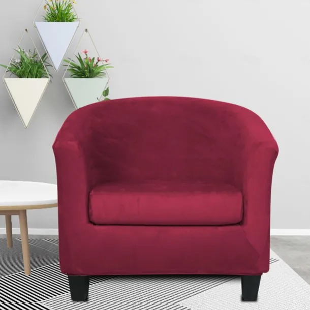 Stretch Velvet Club Chair Cover Barrel Chair Slipcover Elastic Armchair Single Sofa Cover Barrel Tub Chair for Cafe Hotel Coffee Shop Cross Border Soft Durable Washable