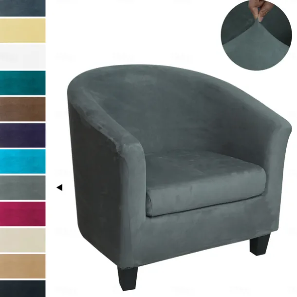 Stretch Velvet Club Chair Cover Barrel Chair Slipcover Elastic Armchair Single Sofa Cover Barrel Tub Chair for Cafe Hotel Coffee Shop Cross Border Soft Durable Washable