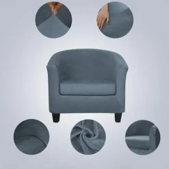 Stretch Velvet Club Chair Cover Barrel Chair Slipcover Elastic Armchair Single Sofa Cover Barrel Tub Chair for Cafe Hotel Coffee Shop Cross Border Soft Durable Washable