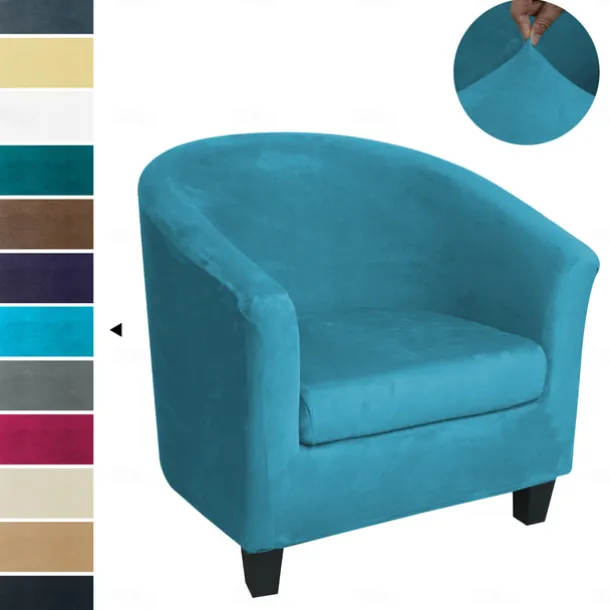 Stretch Velvet Club Chair Cover Barrel Chair Slipcover Elastic Armchair Single Sofa Cover Barrel Tub Chair for Cafe Hotel Coffee Shop Cross Border Soft Durable Washable