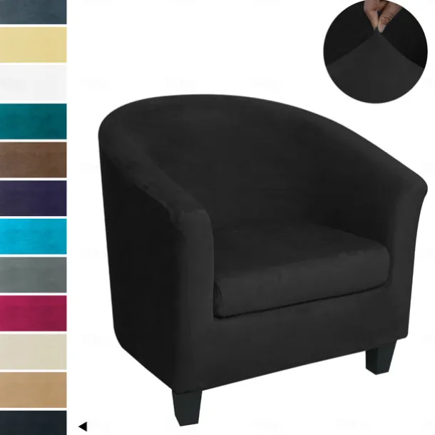 Stretch Velvet Club Chair Cover Barrel Chair Slipcover Elastic Armchair Single Sofa Cover Barrel Tub Chair for Cafe Hotel Coffee Shop Cross Border Soft Durable Washable