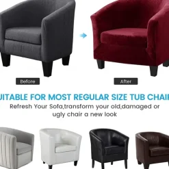 Stretch Velvet Club Chair Cover Barrel Chair Slipcover Elastic Armchair Single Sofa Cover Barrel Tub Chair for Cafe Hotel Coffee Shop Cross Border Soft Durable Washable