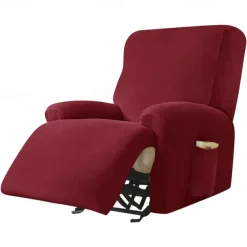 Stretch Velvet Recliner Couch Cover Burgundy , 4-Piece Soft Sofa Cover, Sofa Slipcover with Elastic Loop, Washable Furniture Protector for Kids, Pets, Dogs, Cats