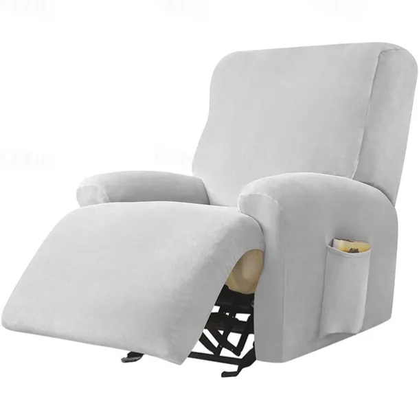 Stretch Velvet Recliner Couch Cover Burgundy , 4-Piece Soft Sofa Cover, Sofa Slipcover with Elastic Loop, Washable Furniture Protector for Kids, Pets, Dogs, Cats