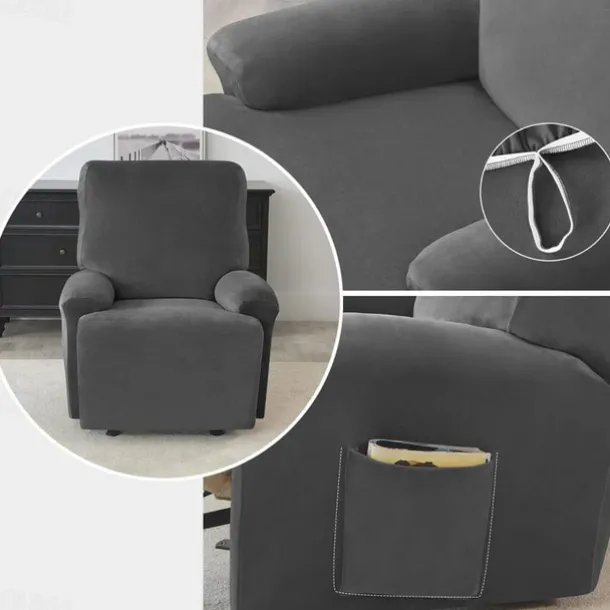 Stretch Velvet Recliner Couch Cover Burgundy , 4-Piece Soft Sofa Cover, Sofa Slipcover with Elastic Loop, Washable Furniture Protector for Kids, Pets, Dogs, Cats