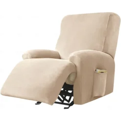 Stretch Velvet Recliner Couch Cover Burgundy , 4-Piece Soft Sofa Cover, Sofa Slipcover with Elastic Loop, Washable Furniture Protector for Kids, Pets, Dogs, Cats