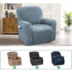 Stretch Velvet Recliner Couch Cover Burgundy , 4-Piece Soft Sofa Cover, Sofa Slipcover with Elastic Loop, Washable Furniture Protector for Kids, Pets, Dogs, Cats