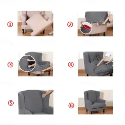 Stretch Wingback Chair Cover Armchair Slipcovers with Seat Cushion Cover Spandex Velvet Wingback Armchair Covers