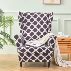 Stretch Wingback Chair Cover Armchair Slipcovers with Seat Cushion Cover Spandex Velvet Wingback Armchair Covers