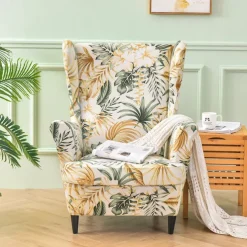 Stretch Wingback Chair Cover Armchair Slipcovers with Seat Cushion Cover Spandex Velvet Wingback Armchair Covers