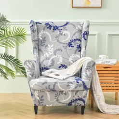 Stretch Wingback Chair Cover Armchair Slipcovers with Seat Cushion Cover Spandex Velvet Wingback Armchair Covers