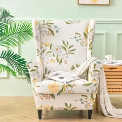Stretch Wingback Chair Cover Armchair Slipcovers with Seat Cushion Cover Spandex Velvet Wingback Armchair Covers