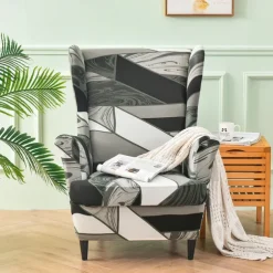 Stretch Wingback Chair Cover Armchair Slipcovers with Seat Cushion Cover Spandex Velvet Wingback Armchair Covers