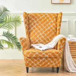 Stretch Wingback Chair Cover Armchair Slipcovers with Seat Cushion Cover Spandex Velvet Wingback Armchair Covers