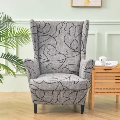 Stretch Wingback Chair Cover Armchair Slipcovers with Seat Cushion Cover Spandex Velvet Wingback Armchair Covers