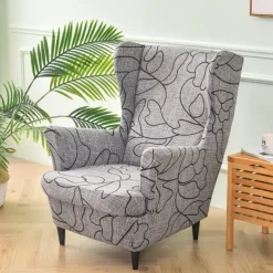 Stretch Wingback Chair Cover Armchair Slipcovers with Seat Cushion Cover Spandex Velvet Wingback Armchair Covers