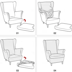 Stretch Wingback Chair Cover Wing Chair Slipcovers With Seat Cushion Cover,Spandex Jacquard Wingback Armchair Covers