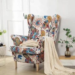 Stretch Wingback Chair Cover Wing Chair Slipcovers With Seat Cushion Cover Spandex Jacquard Wingback Armchair Covers