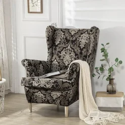 Stretch Wingback Chair Cover Wing Chair Slipcovers With Seat Cushion Cover Spandex Jacquard Wingback Armchair Covers