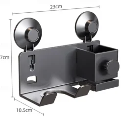 Suction Cup Hair Dryer Storage Organizer with Shelf for Bathroom. Reusable, Rustproof, Wall Mounted. No Drill, No Glue, Nail Free