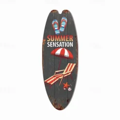 Summer Beach Ocean Theme Leisure Decoration Surfboard Wood Plaque Bar Home Wall Vintage Decoration Wood Plaque