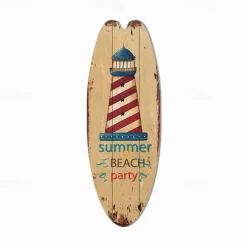 Summer Beach Ocean Theme Leisure Decoration Surfboard Wood Plaque Bar Home Wall Vintage Decoration Wood Plaque