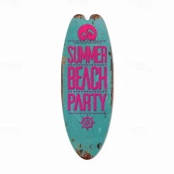 Summer Beach Ocean Theme Leisure Decoration Surfboard Wood Plaque Bar Home Wall Vintage Decoration Wood Plaque