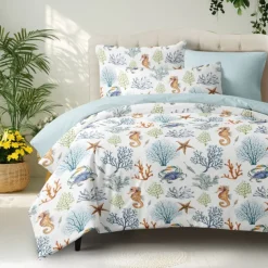 Summer Duvet Cover Set 100% Cotton Soft and Breathable Bedding Featuring Sea Creatures Lightweight and Durable Quilt Cover Comfortable for All Seasons Easy to Care