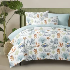 Summer Duvet Cover Set 100% Cotton Soft and Breathable Bedding Featuring Sea Creatures Lightweight and Durable Quilt Cover Comfortable for All Seasons Easy to Care