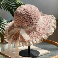 Summer Elegant Crochet Straw Hat with Ruffle One Size Sunshade