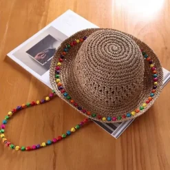 Summer Elegant Crochet Straw Hat with Ruffle One Size Sunshade