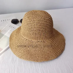 Summer Elegant Crochet Straw Hat with Ruffle One Size Sunshade