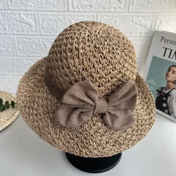 Summer Elegant Crochet Straw Hat with Ruffle One Size Sunshade