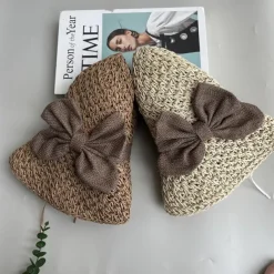 Summer Elegant Crochet Straw Hat with Ruffle One Size Sunshade