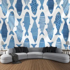 Summer Fishes Hanging Tapestry Wall Art Large Tapestry Mural Decor Photograph Backdrop Blanket Curtain Home Bedroom Living Room Decoration