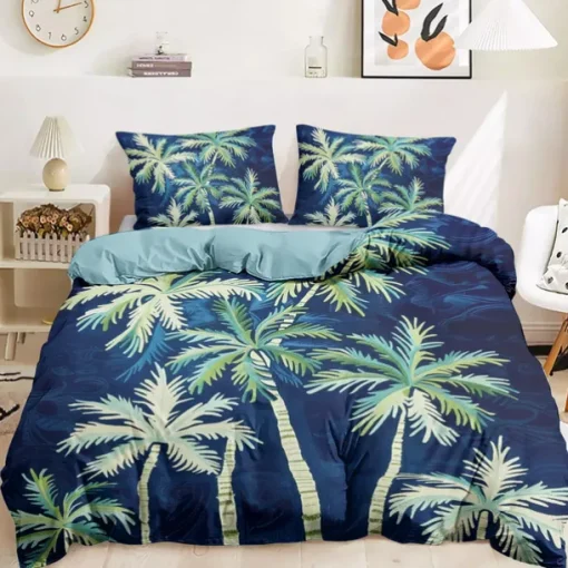 Summer Palm Leaves Duvet Cover Set Cotton Tropical Plants Pattern Set Soft 3-Piece Luxury Bedding Set Home Decor Gift Twin Full King Queen Size Duvet Cover