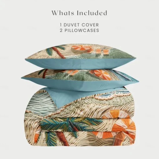 Summer Seaside Duvet Cover Set Cotton Aqua Ocean Pattern Set Soft 3-Piece Luxury Bedding Set Home Decor Gift Twin Full King Queen Size Duvet Cover
