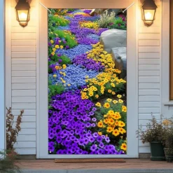 Summer Small Flowers Door Decorations Door Covers Door Tapestry Door Curtain Decoration Backdrop Indoor/Outdoor Door Banner for Front Door Farmhouse