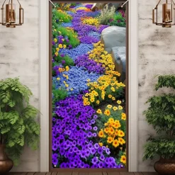 Summer Small Flowers Door Decorations Door Covers Door Tapestry Door Curtain Decoration Backdrop Indoor/Outdoor Door Banner for Front Door Farmhouse