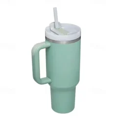 Summer Tumbler with Handle 40 oz and Straw Lid, 304 Stainless Steel Water Bottle, Travel Mug Insulated Tumblers Iced for Tea Coffee Gift, Large Capacity Car Cup with Straw
