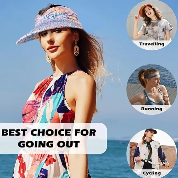 Sun Visor Hats for Women with Large Brim Foldable Visor Cap Beach Hat Sun Protection UPF 50+ Designed for Outdoor Sports Beach Volleyball, Golf, Baseball, Tennis, Badminton, Running