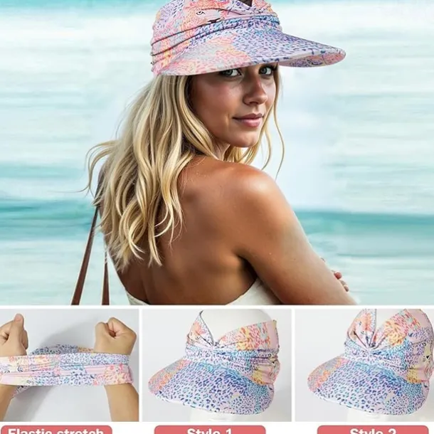 Sun Visor Hats for Women with Large Brim Foldable Visor Cap Beach Hat Sun Protection UPF 50+ Designed for Outdoor Sports Beach Volleyball, Golf, Baseball, Tennis, Badminton, Running