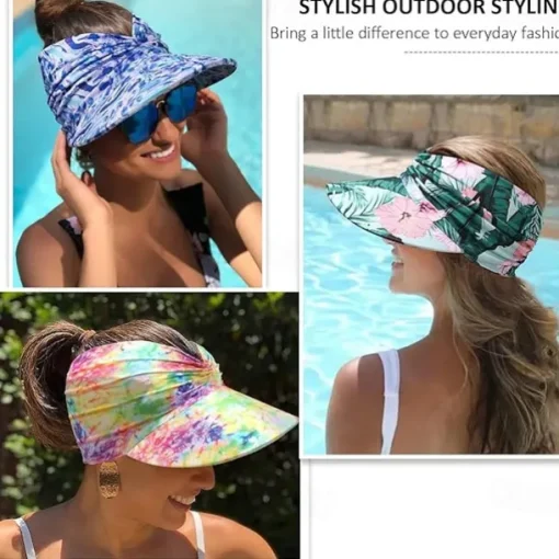 Sun Visor Hats for Women with Large Brim Foldable Visor Cap Beach Hat Sun Protection UPF 50+ Designed for Outdoor Sports Beach Volleyball, Golf, Baseball, Tennis, Badminton, Running